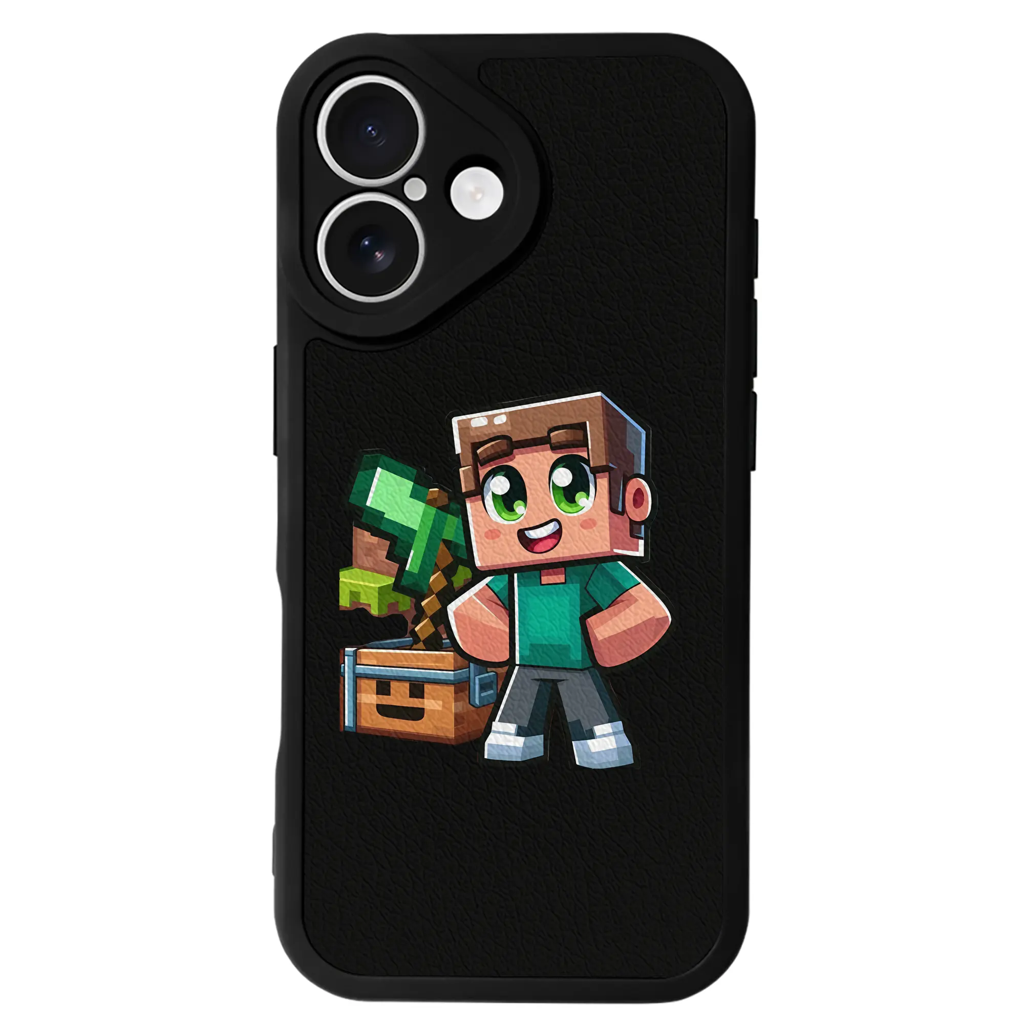 マイクラ グッズ  マイクラ - IPhone 16シリーズ対応 ・ シリコンスマホケース ・ レザー調 ・ 高精度フィット ・ 耐衝撃 ・ ワイヤレス充電対応 ・ 精密カット